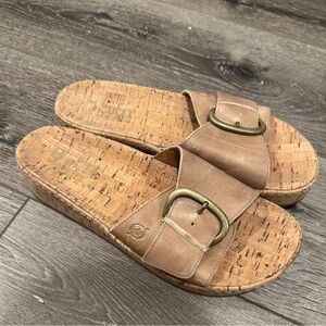 BORN Women's Sloane Natural Sandals leather and cork large buckle